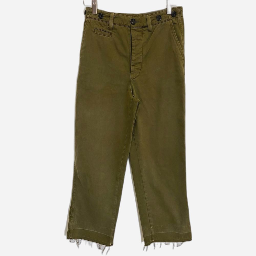Zara - Olive Green Super High Rise Button Frayed Fly Jeans - size 24